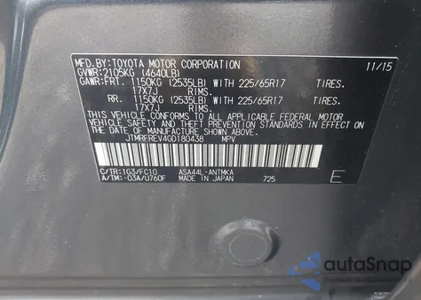 2016 Toyota Rav4 Xle from USA, damaged, VIN JTMRFREV4GD180438